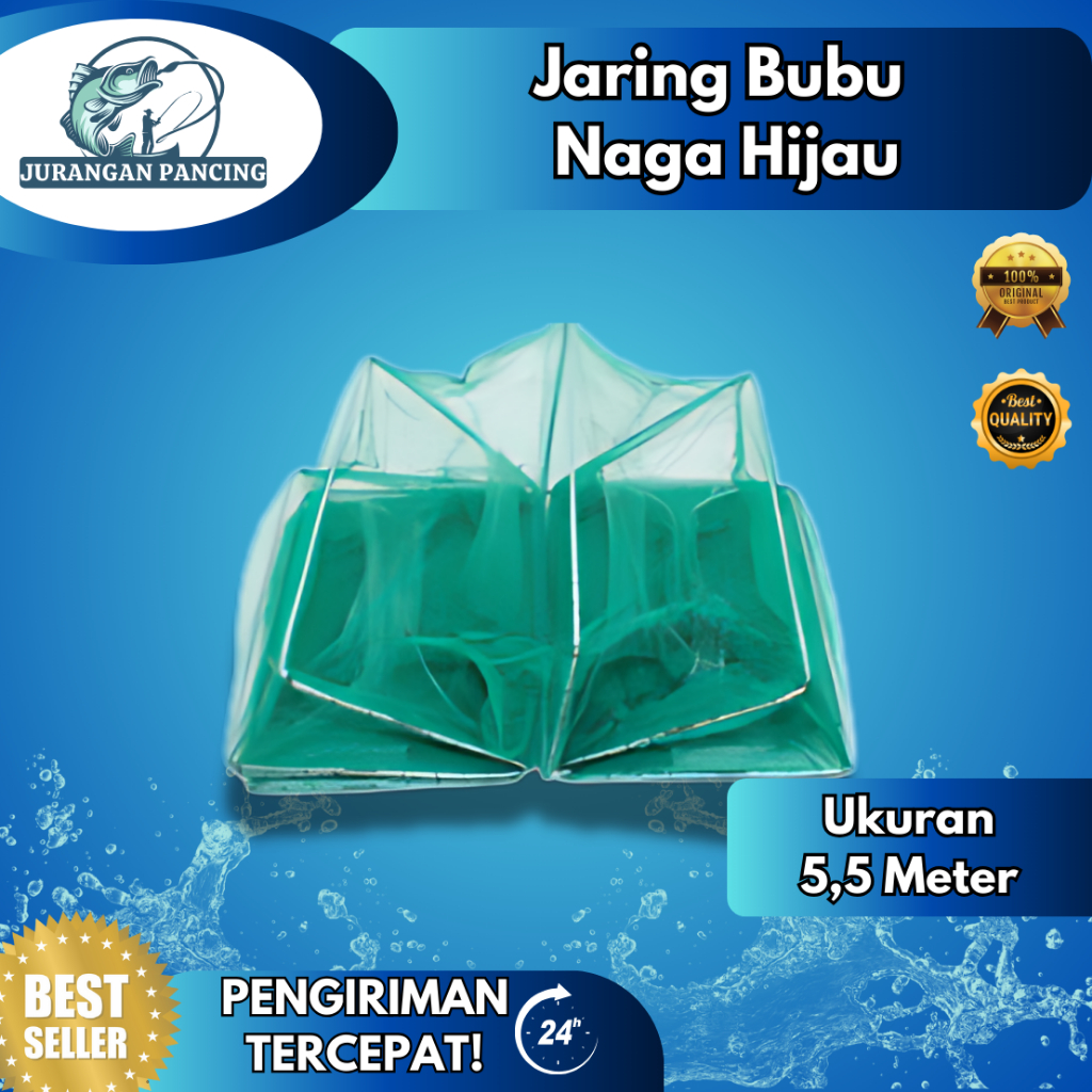 bubu naga hijau 5 m/Jaring Bubu Naga Perangkap Udang Ikan Lipat Portable 17 Ruas 5 Meter