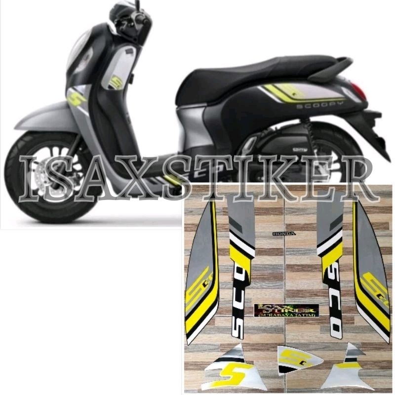 striping original Honda Scoopy sporty kuning hitam tahun 2022 2023