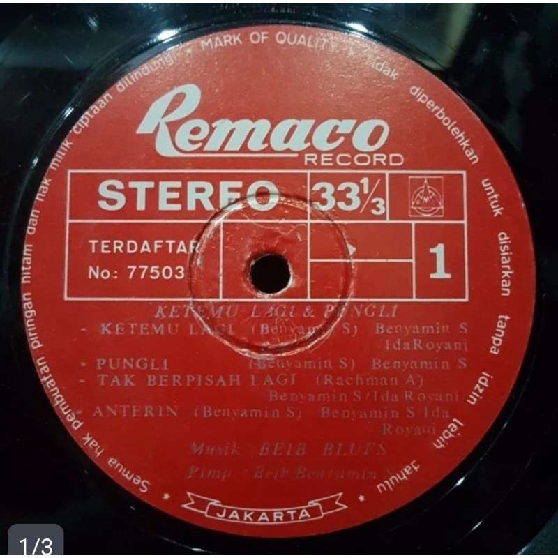 Vinyl Piringan Hitam Benyamin S musik Beib Blues - Ketemu Lagi & Pungli