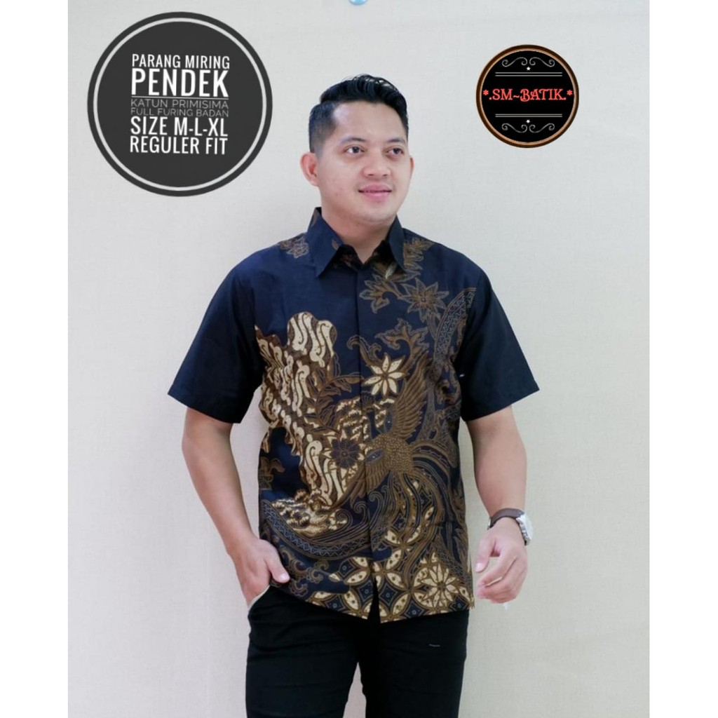 PARANG MIRENG SM KEMEJA BATIK PRIA SOLO LENGAN PENDEK LAPIS FURING BATIK SM ATASAN BATIK SURAKARTA
