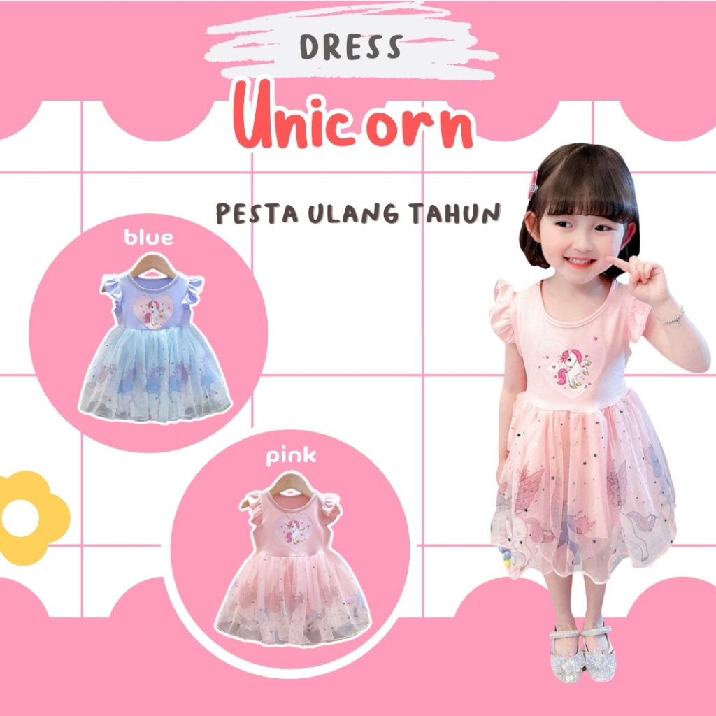 mabebi.official.0-7 Tahun Baju Bayi Perempuan Usia Gaun Unicorn Gaun Putri Pesta Ulang Tahun Lucu Ga