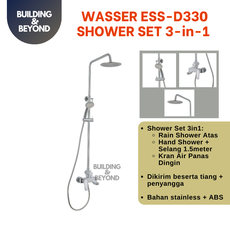 SHOWER SET TIANG 3in1 WASSER - HEAD SHOWER HAND SHOWER KRAN PANAS DINGIN