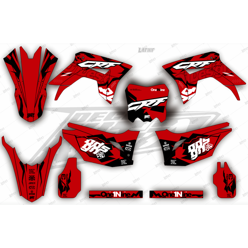 Decal stiker CRF 150L motif Abstrack merah kombinasi hitam putih