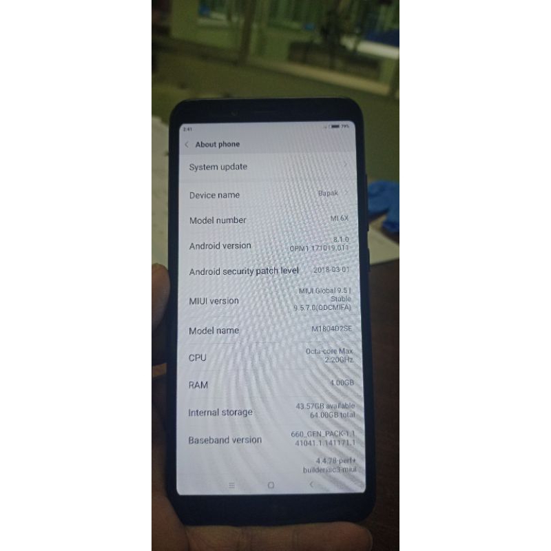 xiaomi mi A2 mi 6x RAM 4 GB ROM 64 GB seken second