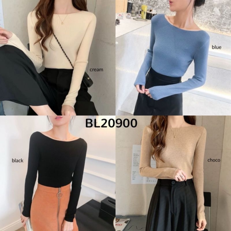 100% IMPORT Boat Neck Basic Longsleeve Knit Top BL20900