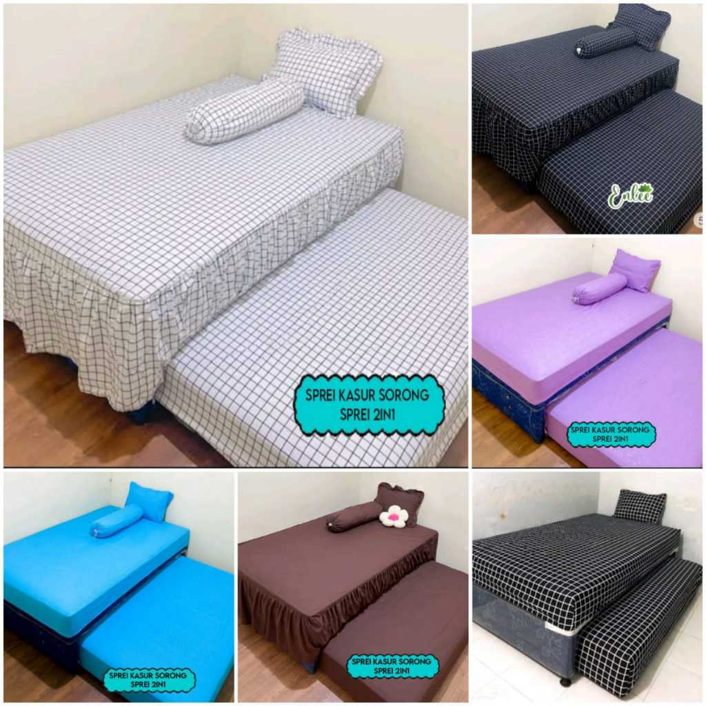 BIG SALE Sprei Rumbai Kasur Sorong  Seprei set 2in1 Polos Embos tinggi 25cm