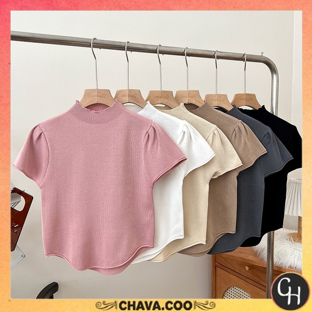 CHAVA | BJ1647 Baju Atasan Rajut Wanita Inner Turtleneck Kerah Tinggi Lengan Pendek Fashion Korea