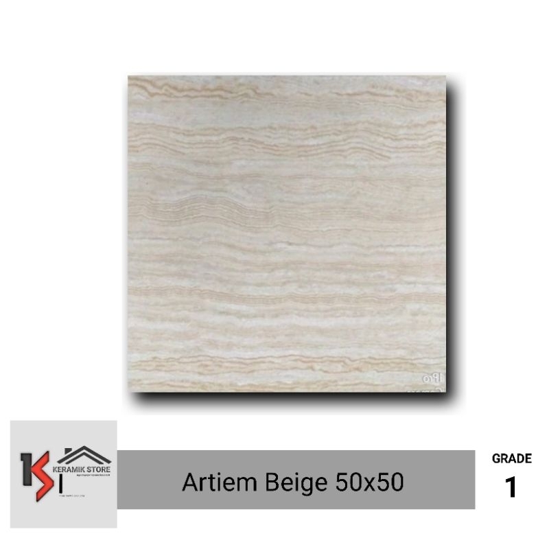 Keramik 50x50 Lantai Motif Salur Cream Glossy