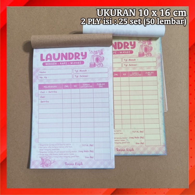

Nota Laundry 2 Ply Pakai Tembusan Merah Loundri Ncr Setrika Pakaian Londry