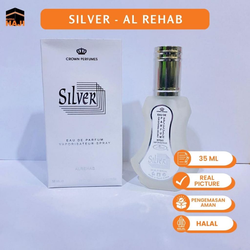 Parfum Al Rehab SILVER BOTTLE SPRAY 35 ml Minyak Wangi Laki Sholat Tanpa Alkohol Khas Timur Tengah