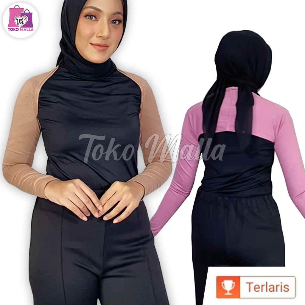 Manset Bolero Bahan Rayon Spandek Balon Lengan Sambung Panjang Crop top Wanita Polos Dalaman Croptop