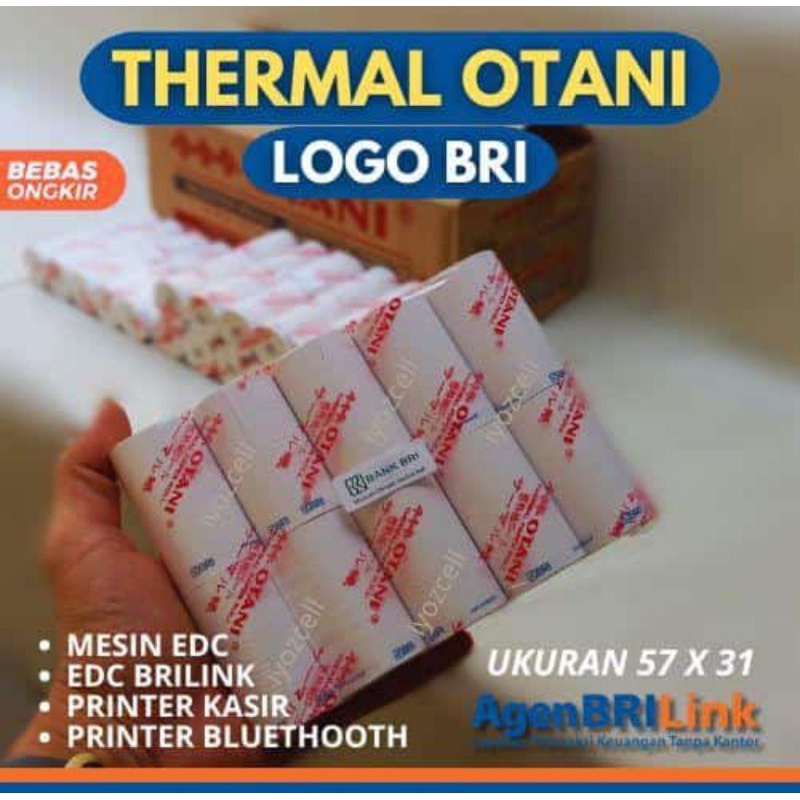 

KERTAS THERMAL Logo BRI Merk Eprint Themper,Otani,Go Print ,PMM 58x12 Meter BRILINK 100% ORIGINAL & BARU