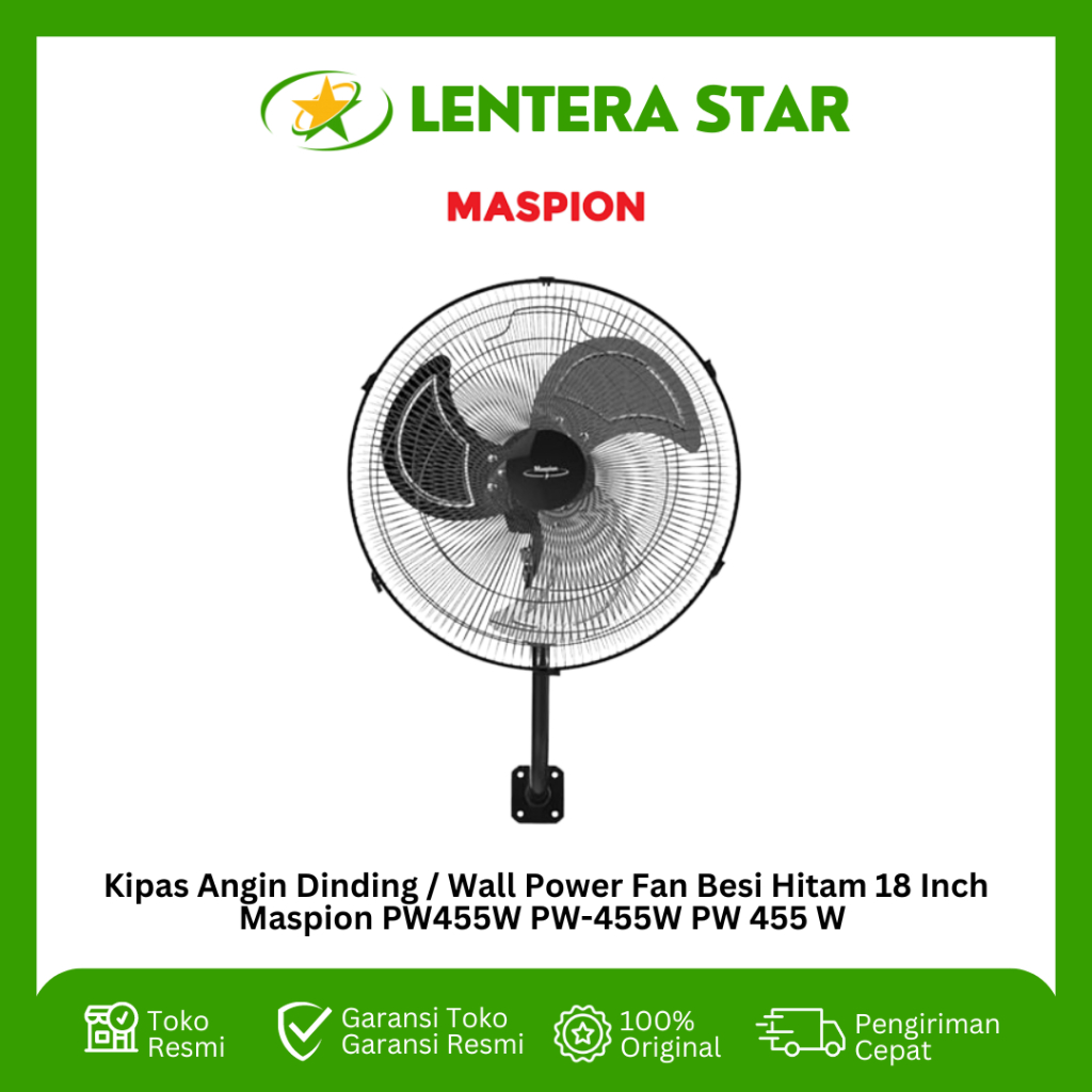 Kipas Angin Dinding / Wall Power Fan Besi Hitam 18 Inch Maspion PW455W PW-455W PW 455 W