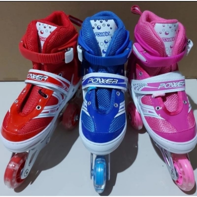 SEPATU RODA ANAK POWER INLINE SKATE RODA BISA BAJAJ DAN NYALA