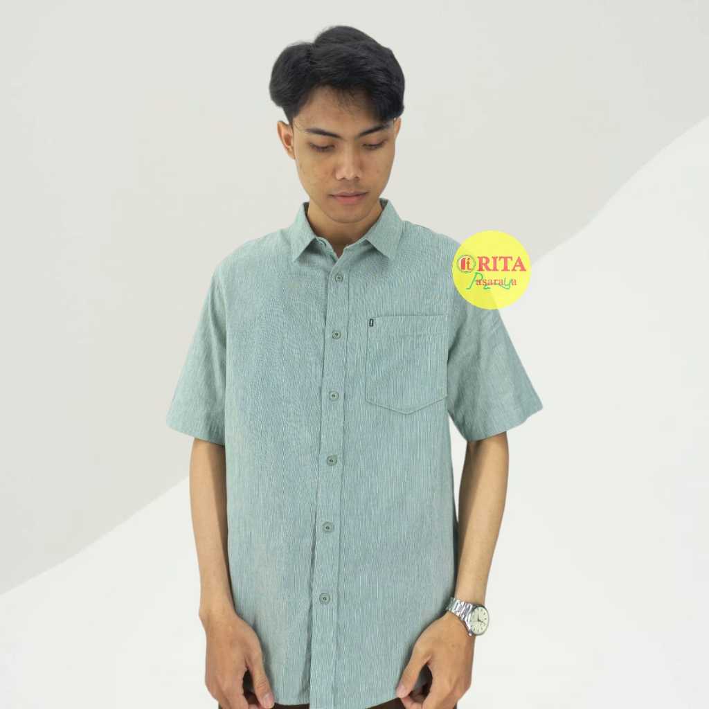 M.GEE Kemeja Garis Halus Hijau Pria