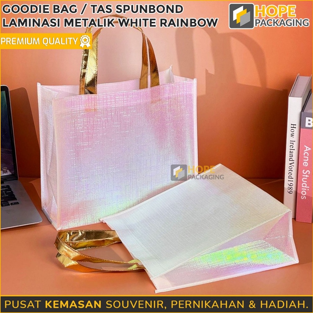 

FANTASTIS Tas Goodie Bag Laminasi White Rainbow Tas Spunbond Waterproff Tas Souvenir Hampers Hadiah Tas Travel Goodie Bag Laminasi Tas Lebaran Tas Souvenir Kue Toples Tas Hampers Hadiah