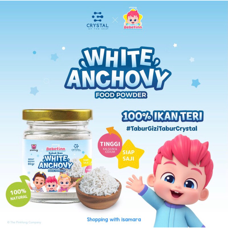 

Crystal of the Sea x Pinkfong Bebefinn White Anchovy Powder (80gr) / Bubuk Ikan Teri Nasi / Whitebait - Bumbu Kaldu MPASI NON MSG