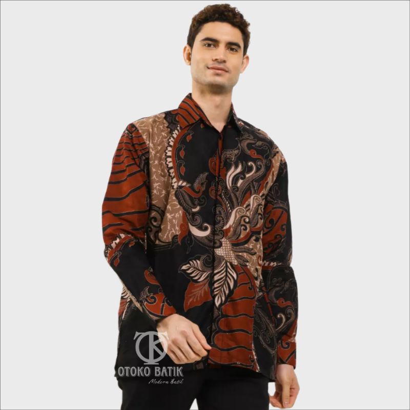 OToko Batik SANGKURIANG MERAH Kemeja Batik Pria Lengan Panjang Modern Ukuran M L XL XXL