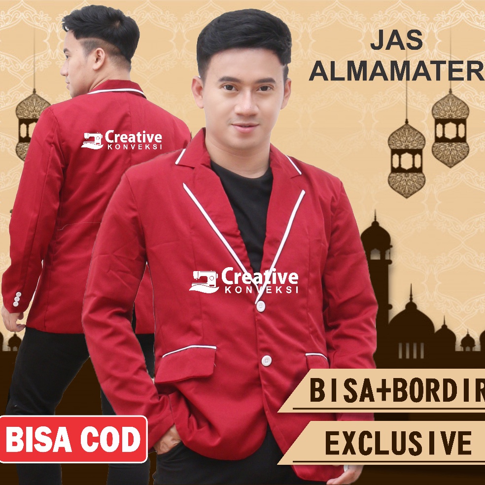 KODE M72P COD BISA TAMBAH BORDIR jas almamater sekolah warna merah maroon lis putih  jas kampus  bla