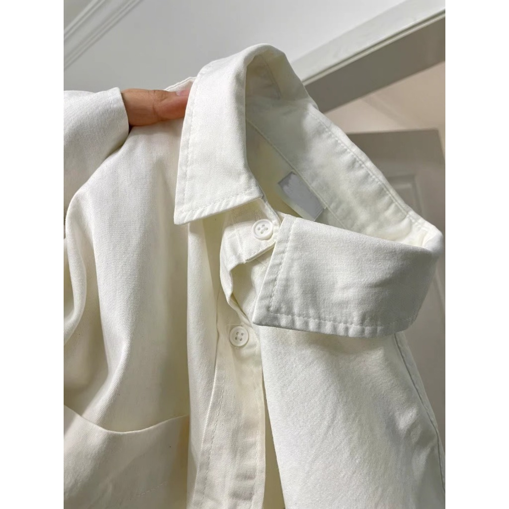 ANNE Kemeja Katun Wanita Putih /Kekinian Korea Loose Kemeja Tebal