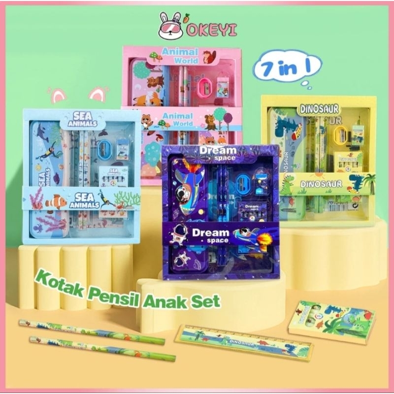 

OKEYI 6In1 Stationery Alat Tulis Anak Lucu Tempat Pensil Set