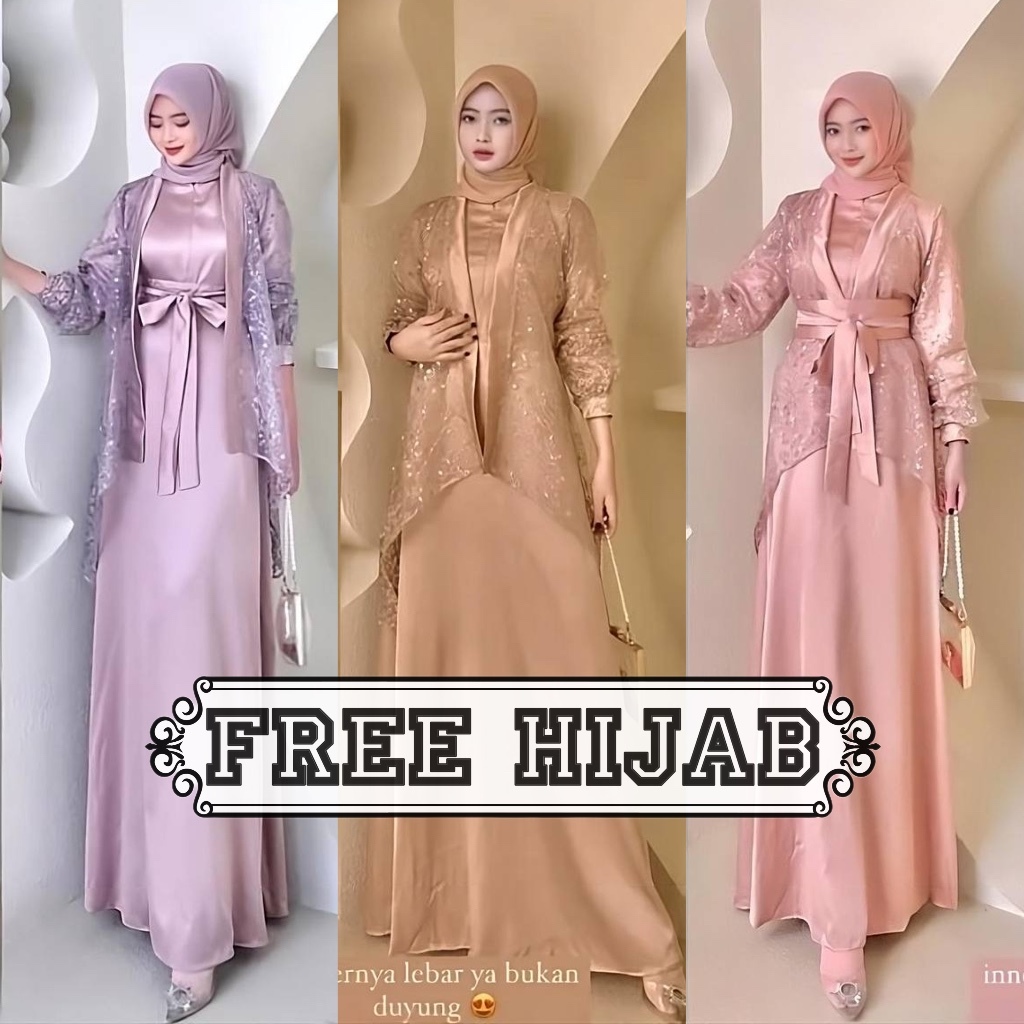 Fuji Dress Set Inner Outer Kimono Fashion Gamis Muslim Pesta Kondangan Wisuda Brokat Tile Bordir