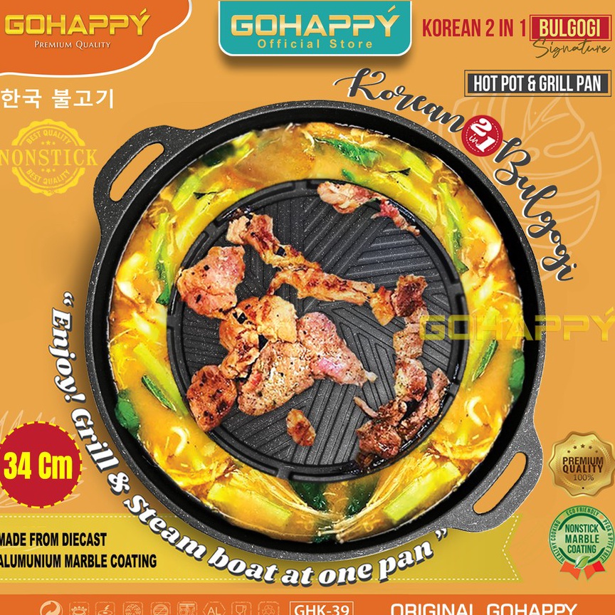 KODE G45Q Halomurah 2 in 1 Panci Shabu shabu bulgogi grill pan GHK39 KOREAN Mookata Pemanggang  Hot 