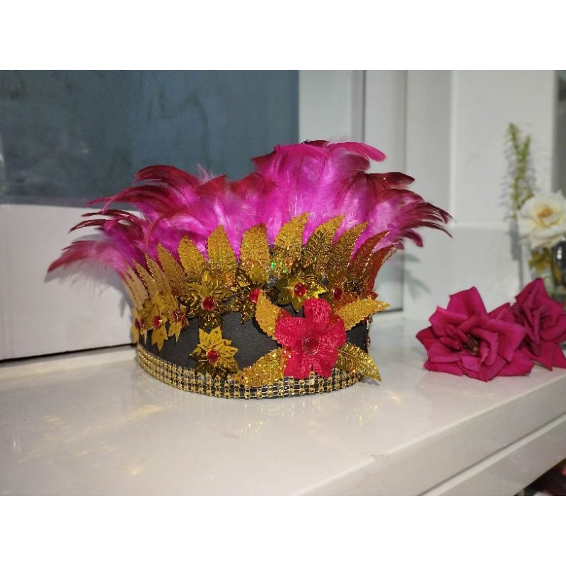 (COD) MAHKOTA DAYAK bulu PINK khas kalimantan/mahkota dayak bulu ayam/ mahkota tradisional tari/ ban