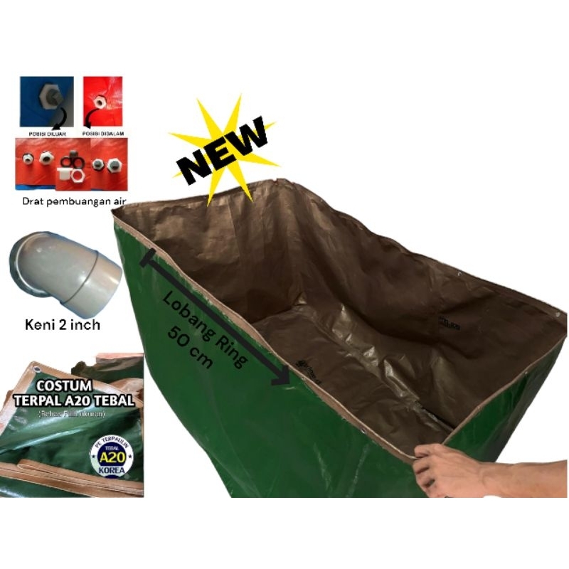 Kolam terpal A20 kolam terpal 2x1x1 2x2x1 2x3x1 3x4x1 4x6x1 2x1x50cm Kolam budidaya ikan