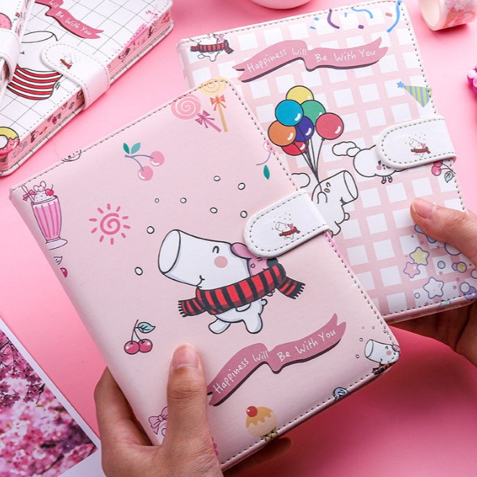 

EKSTRA PROMO Little White Hippo Magnetic Notebook Full Color Pages weekly yearly Planner garis dot