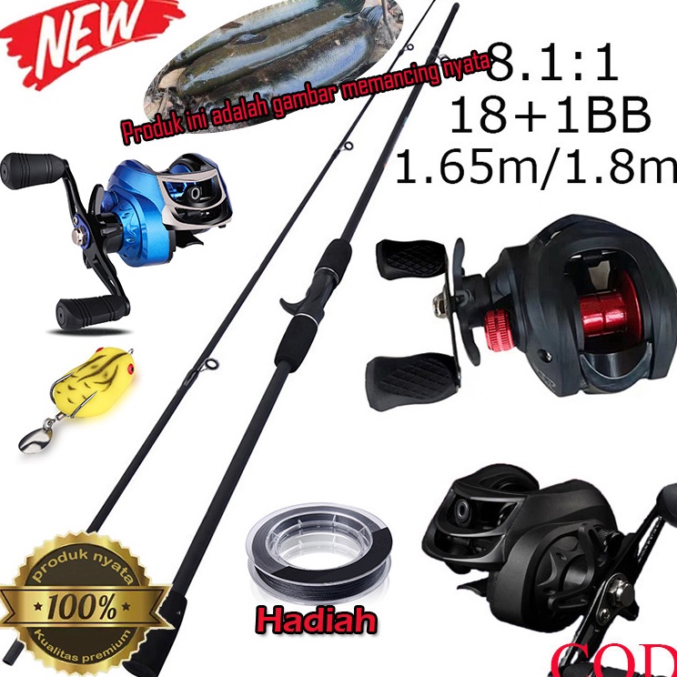 Paling Laris  Joran Pancing Set Carbon Baitcasting Fishing Rod Metal Reel Max Drag 8kg Material Berk