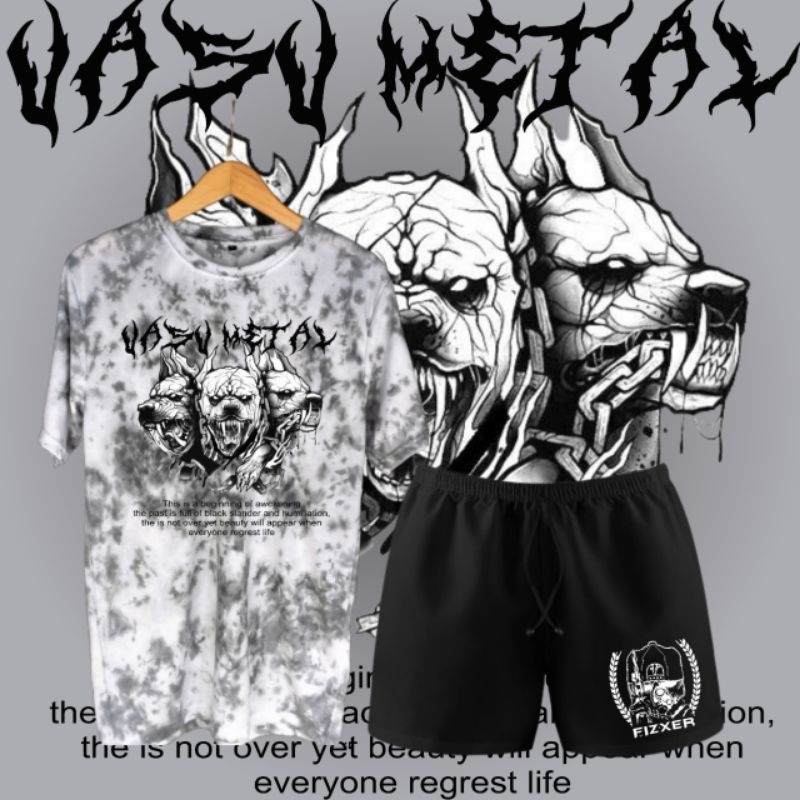 Setelan T-shirt Kaos Uasu Metal Tie dye Kain Katun 24s