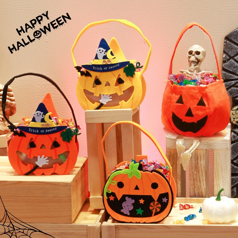 

TERDAHSYAT Tas Permen Pumpkin HALLOWEEN Candy Bag Trick Or Treat Labu Orange Tas Anak Ghost Haloween Snack Storage Bucket