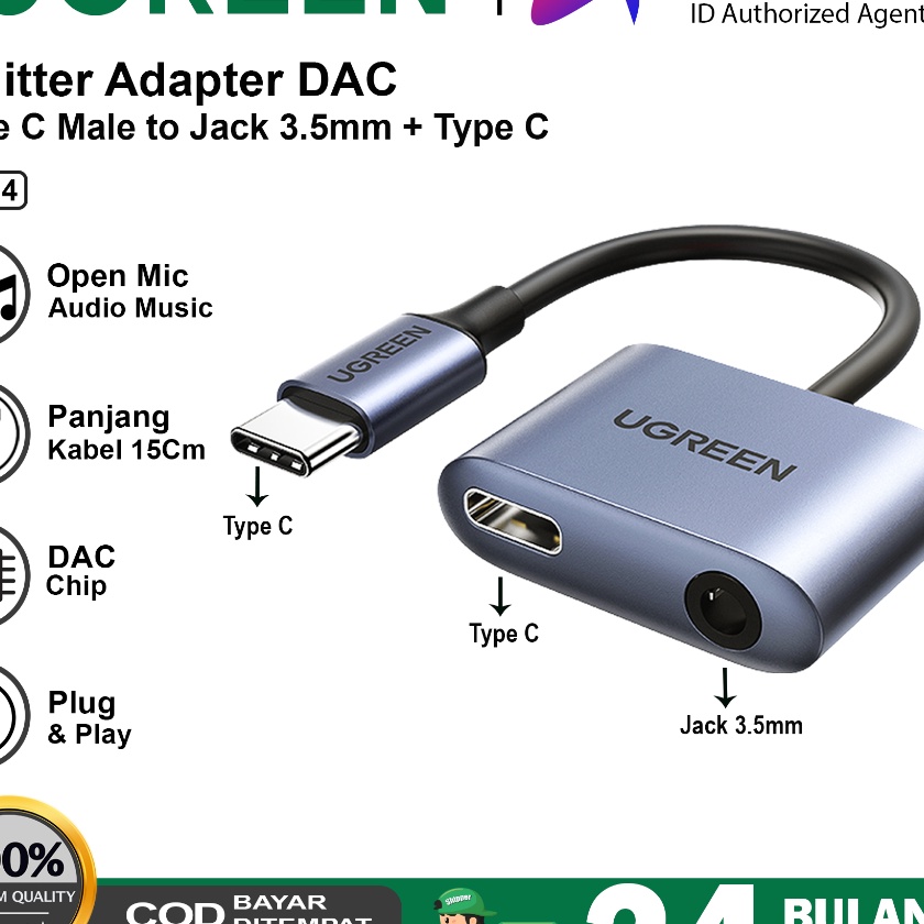 Wow UGREEN Converter Splitter USB Type C to Jack Audio 35mm  Type C Charging Audio Call Open Mic