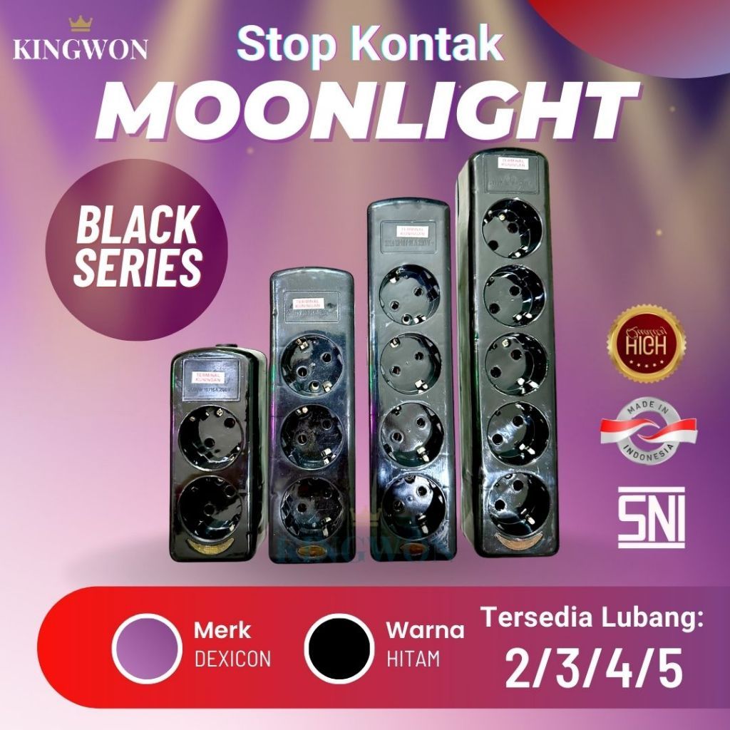 STOP KONTAK TANPA KABEL COLOKAN LISTRIK WARNA HITAM 2/3/4/5 LUBANG KUNINGAN SNI STOP KONTAK DEXICON