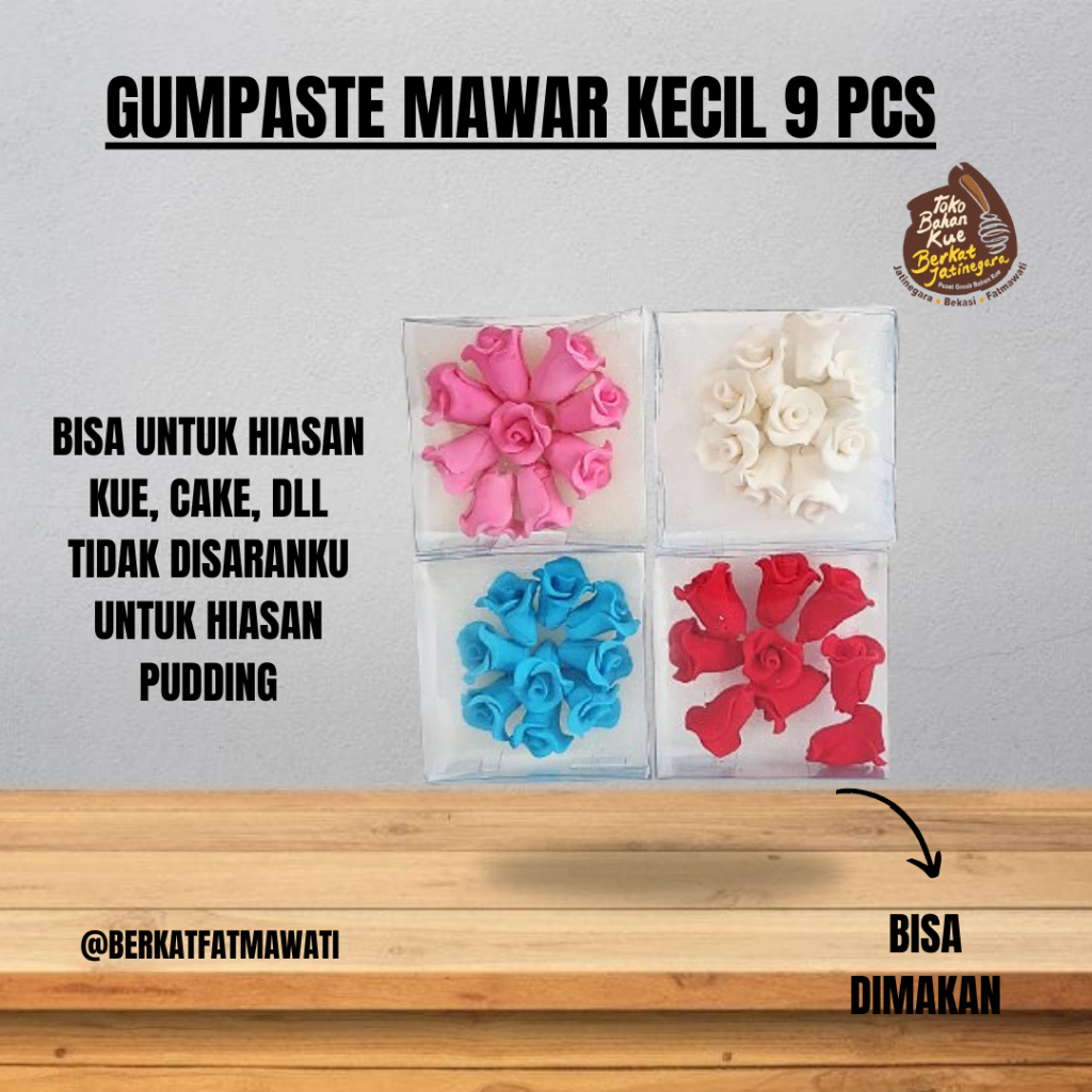 

HIASAN KUE GUMPASTE BUNGA MAWAR KECIL 9 PCS / HIASAN KUE BUNGA BISA DIMAKAN / KEMBANG GULA