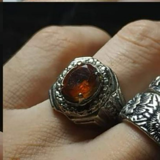 Cincin Batu Permata Orange Garnet Cutting Mewah