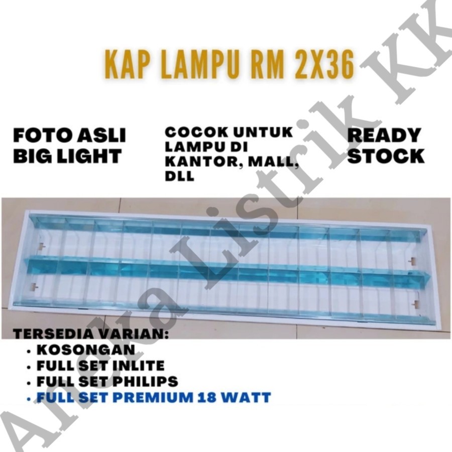 KAP LAMPU TL RM 2X36 2X18 2x16 W WATT RMi INBOW IB MASUK PLAFON 2X36W 2X18W 2X16W 1200MM 2 X 36 18 1