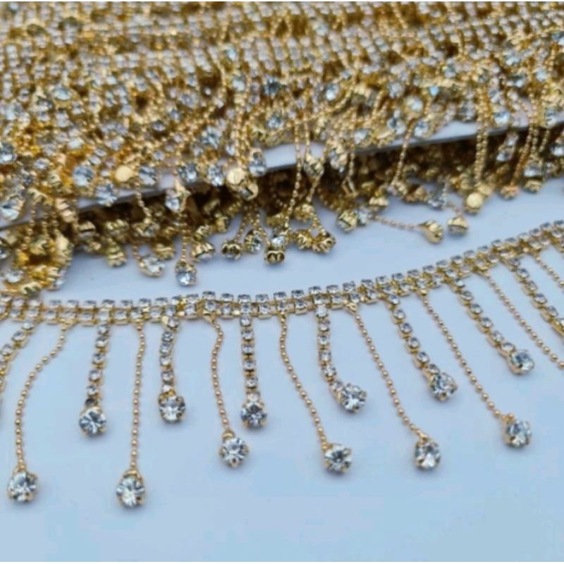 Aksesoris Renda Berlian Stone Kaca Kristal Swarovski harga per 10cm / Payet Rangkai Mewah Rumbai Rhi