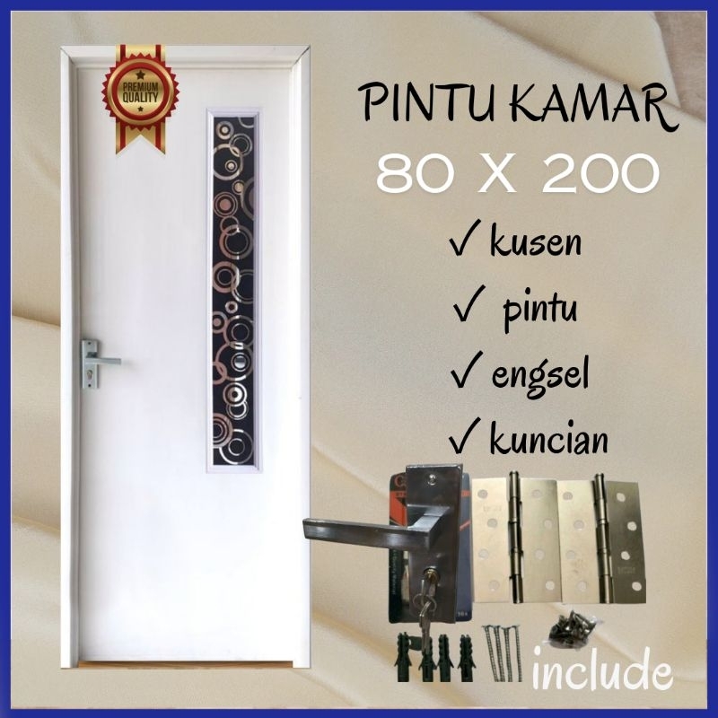 Pintu Kamar PVC 80 x 200 cm Lengkap Kusen Pintu Kunci Engsel Kamar Tidur / Kamar Mandi