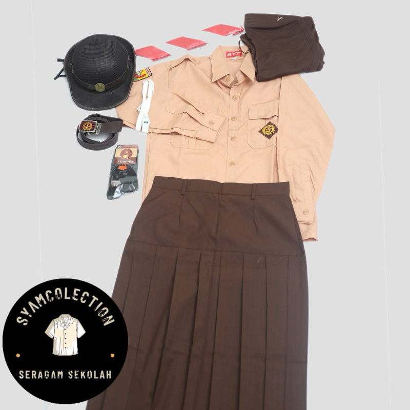 Setelan Seragam Pramuka Perempuan SMP/SMA - Baju Pramuka Lengan Panjang, Rok Coklat Panjang