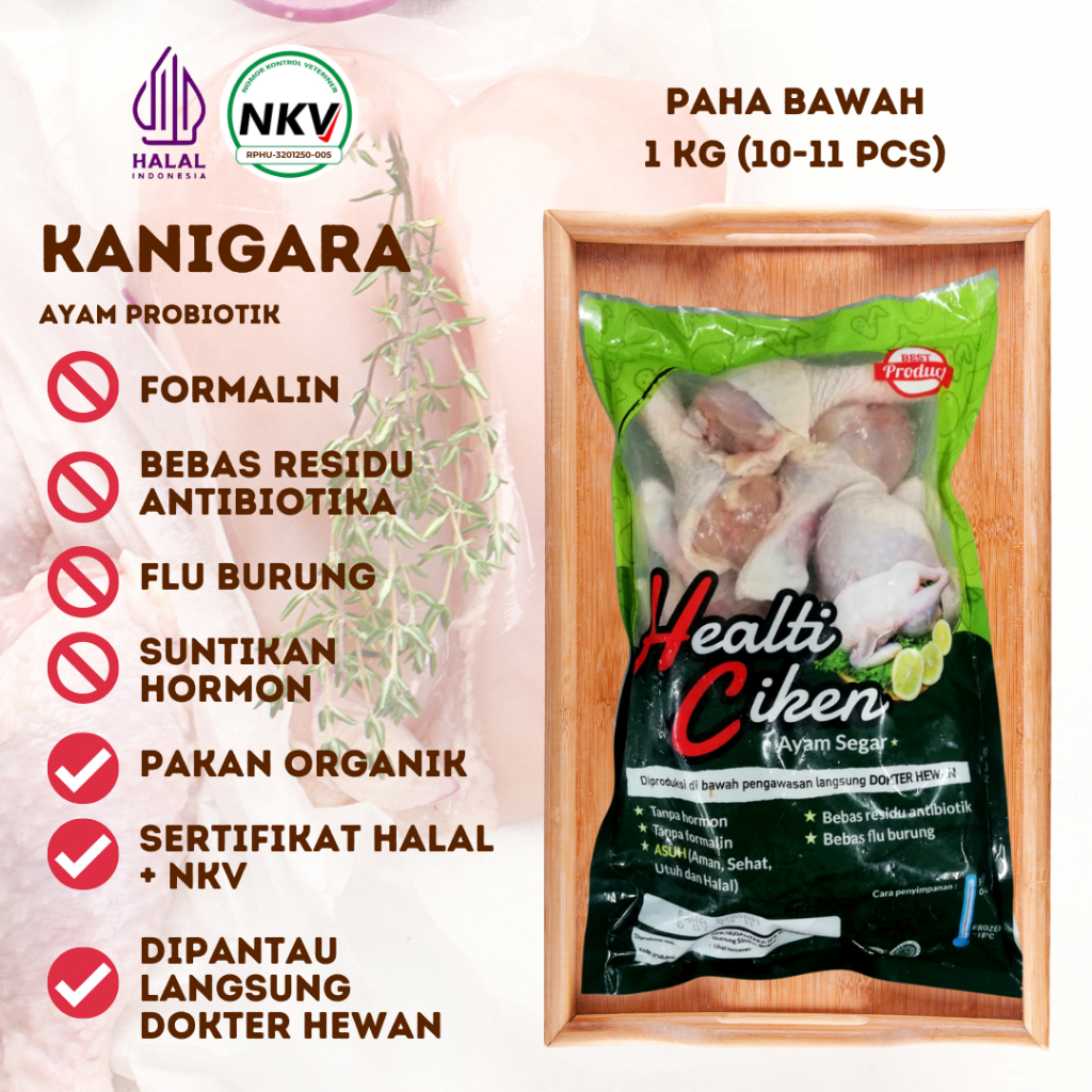 

HEALTI CIKEN HEALTHY CHICKEN DAGING AYAM SEHAT ORGANIK PROBIOTIK PAHA AYAM BAWAH DRUMSTICK PENTUNG HALAL NKV PROBIOTIK 1 KG