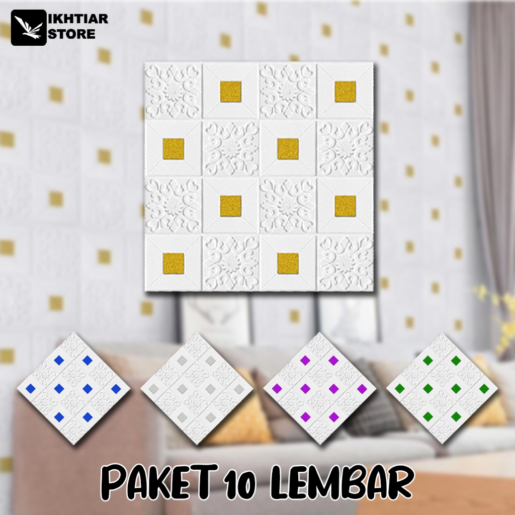 Paketan 10 LEMBAR | Wallpaper Dinding 3D Embossed Timbul Motif Batik Sunflower + Stiker Glitter 70 x
