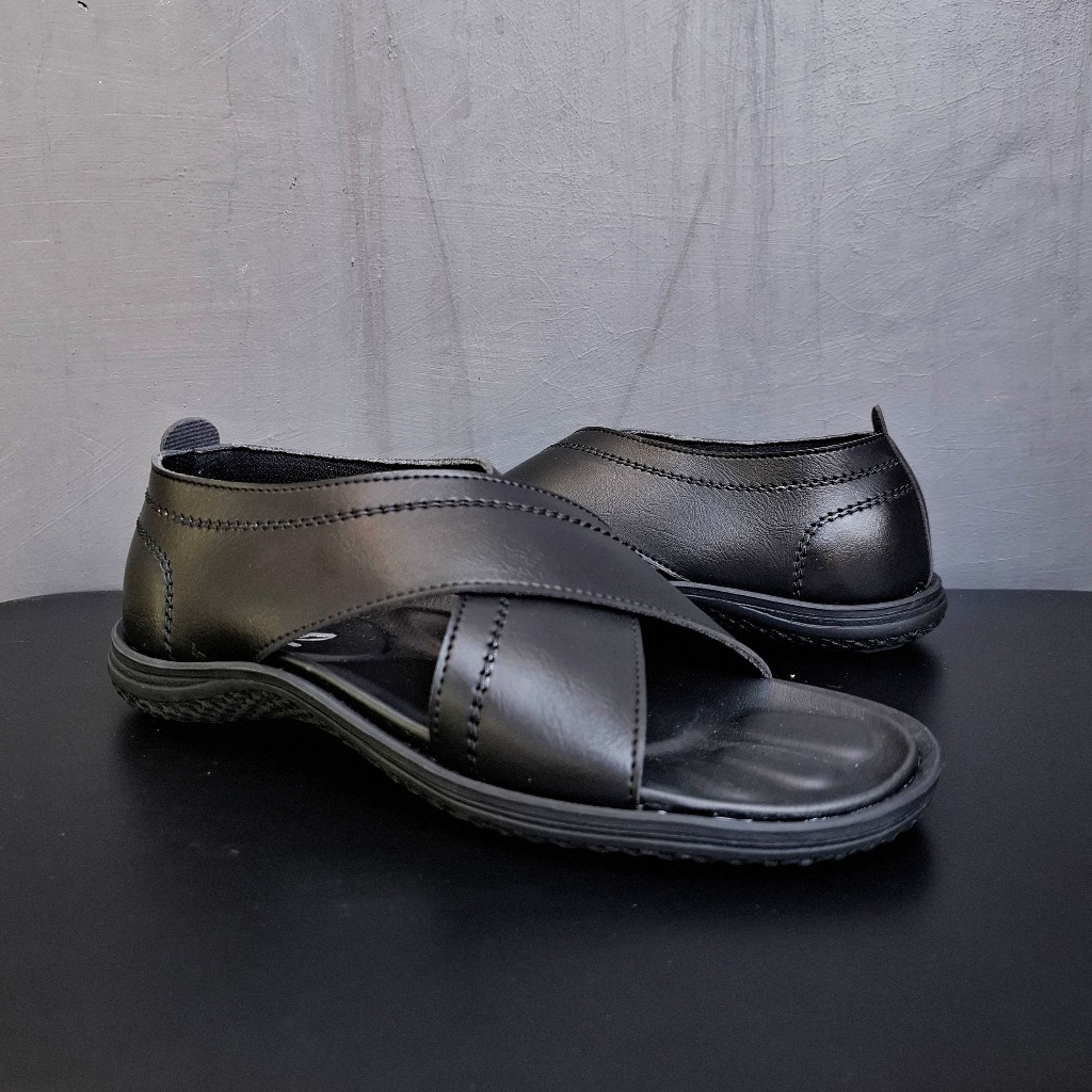 HR 38-43 Sandal Kulit Knip Pria Bapak Original Cokelat Tua | Sendal sepatu Strap Karet Anti Slip