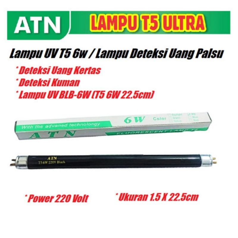 ATN Kap + Lampu T5 Ultraviolet 6W / Money Detector / Lampu Cek Uang Palsu