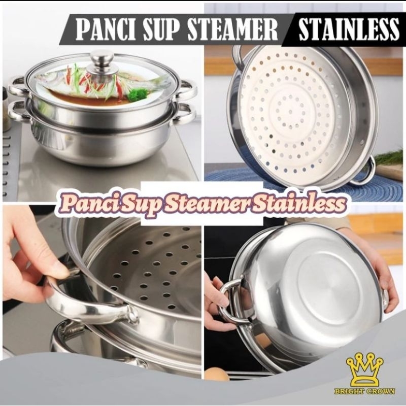 Promo panci steamer YKE 2 susun/Panci kukus Lejia/Panci Streamer 4 Kuping Happy Fun/panci serbaguna/