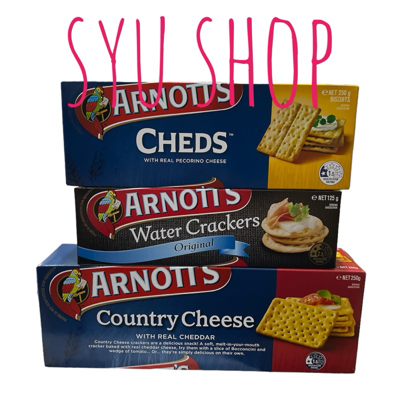 Arnotts australia country cheese cheds water crackers orignal with real cheddar pecorino cheese 125g