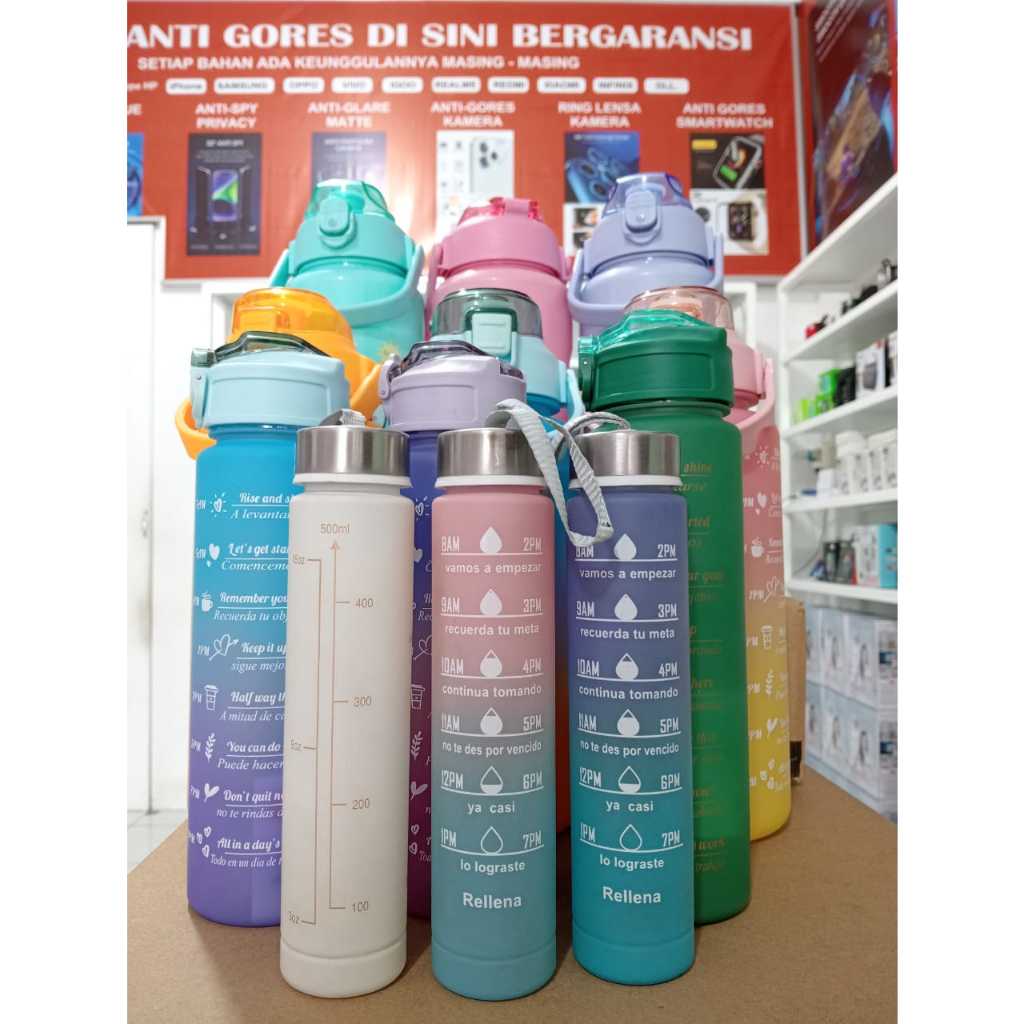 Botol air minum gradasi 2L 1L liter Rainbow viral gambar motifasi termos water wadah tempat air - re
