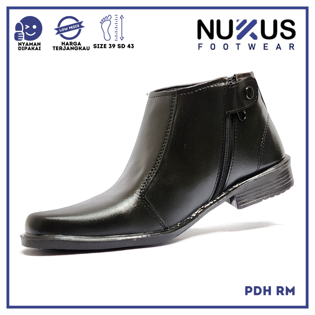 Nukus Sepatu Pantofel Pria PDH Resleting Kulit Sintetis Hitam - PDH RM