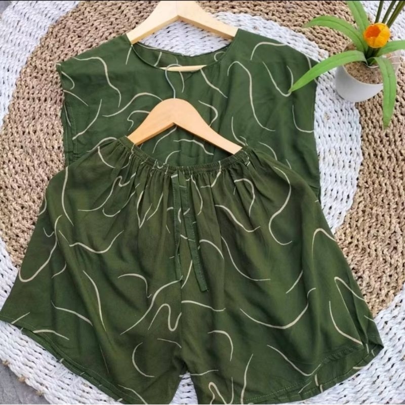 Babydoll Pendek / One Set Pendek Motif Cacing Army